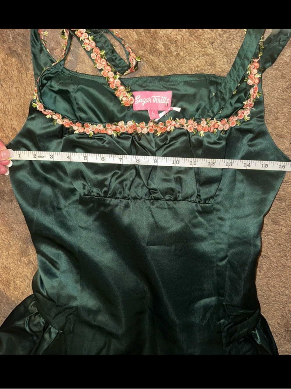 Sugar Thrillz Dolls Kill ‘MAYFAIR RESIDENCE’ Green Satin Flare Dress L NWT - Picture 12 of 16